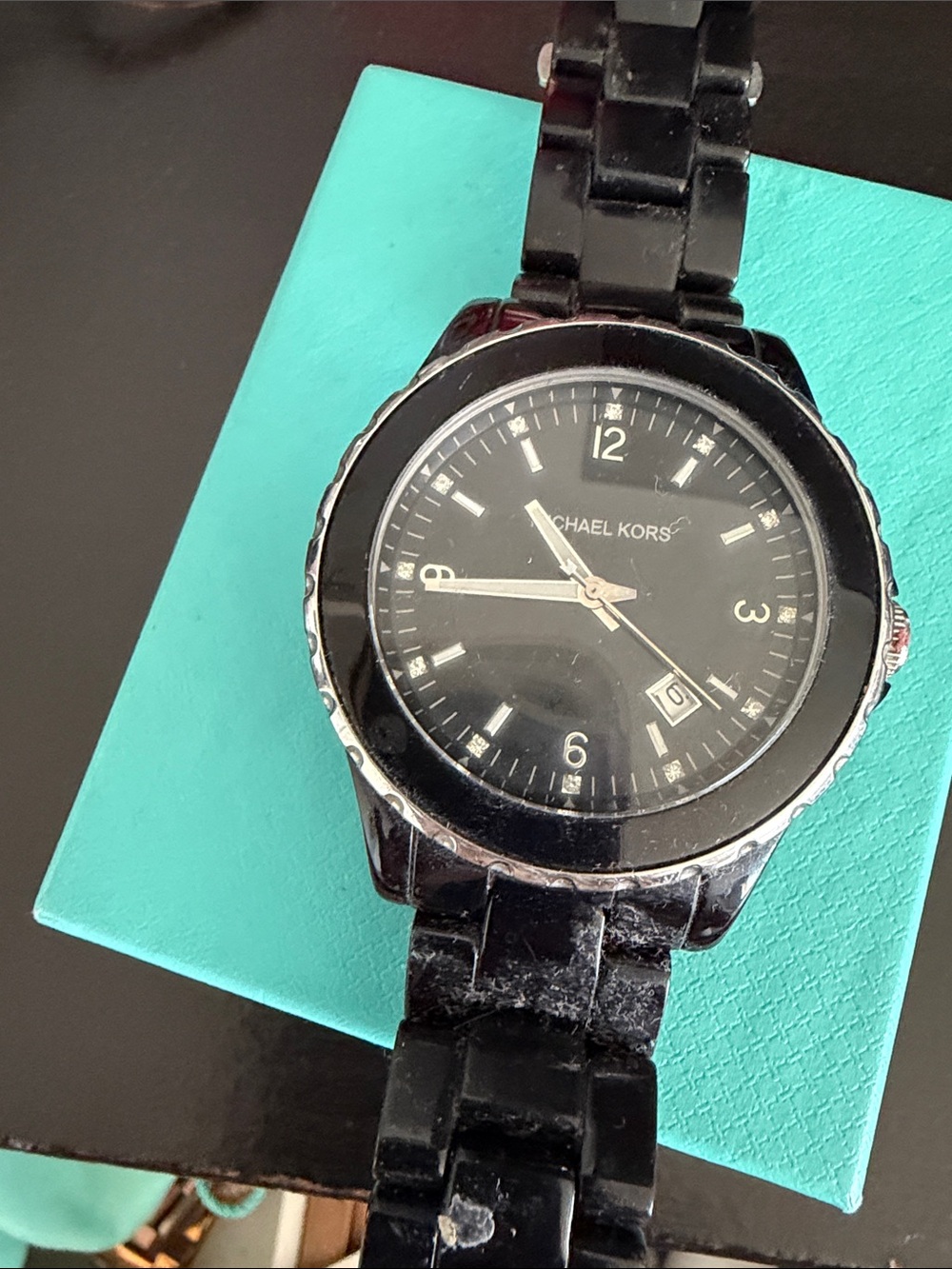 Michael Kors Black and Silver Accent Resin Link Watch